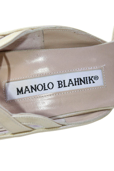 Manolo Blahnik Womens Leather Ankle Strap D'Orsay Heels Shoes Beige Size 8