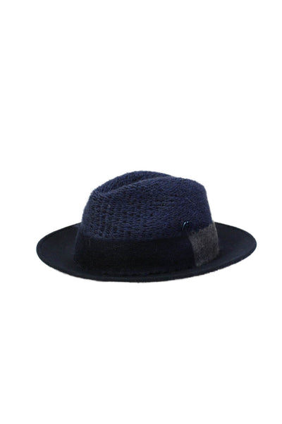 Raffaello Bettini Mens Alpaca Wool Blend Fedora Hat Dark Navy Size 57