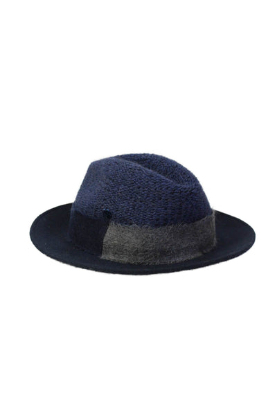 Raffaello Bettini Mens Alpaca Wool Blend Fedora Hat Dark Navy Size 57