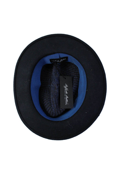 Raffaello Bettini Mens Alpaca Wool Blend Fedora Hat Dark Navy Size 57
