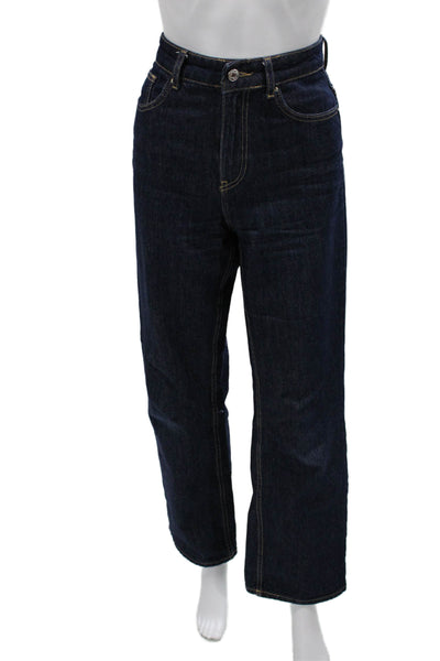 Zara Unisex Straight Dark Blue High Rise Cotton Jeans Size 4