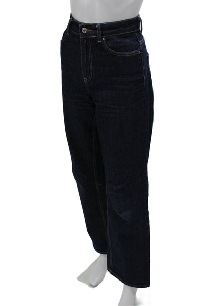 Zara Unisex Straight Dark Blue High Rise Cotton Jeans Size 4