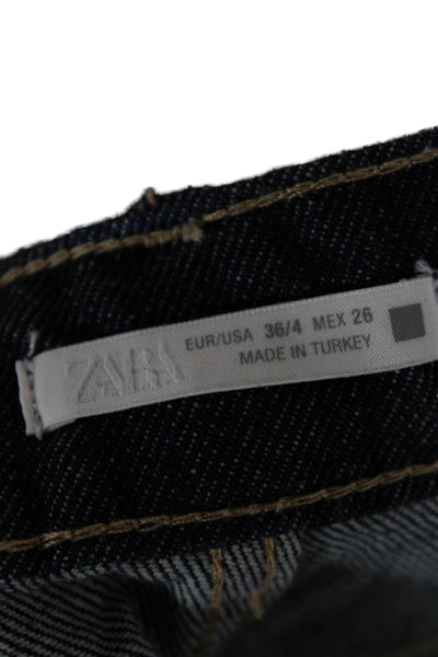 Zara Unisex Straight Dark Blue High Rise Cotton Jeans Size 4