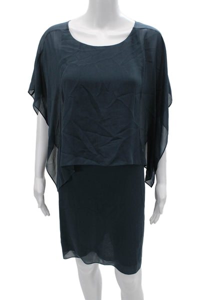Eileen Fisher Womens Shift Dress Dark Blue Silk Round Neck Knee Length Size S