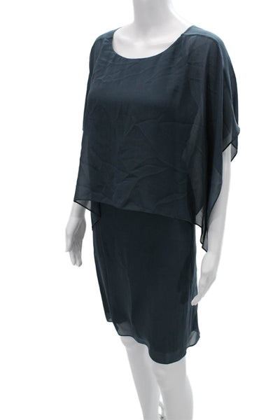 Eileen Fisher Womens Shift Dress Dark Blue Silk Round Neck Knee Length Size S