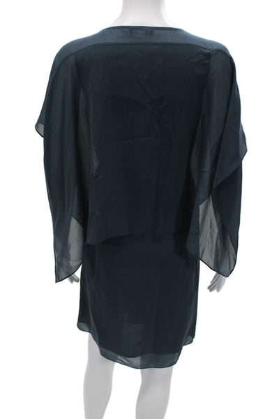 Eileen Fisher Womens Shift Dress Dark Blue Silk Round Neck Knee Length Size S