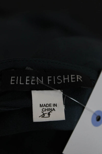 Eileen Fisher Womens Shift Dress Dark Blue Silk Round Neck Knee Length Size S