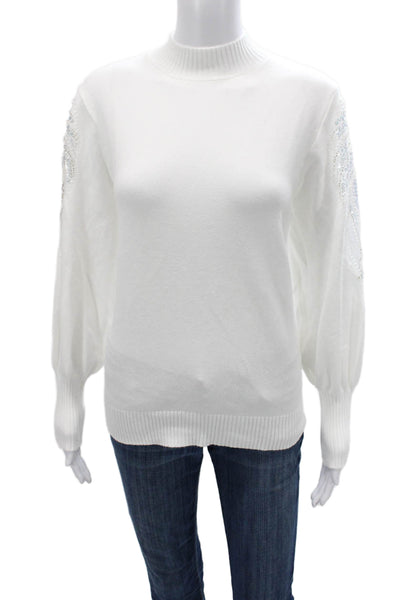 AK Anna Kay Unisex White Pullover Sweater Mock Neck Long Sleeve Size M