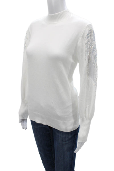 AK Anna Kay Unisex White Pullover Sweater Mock Neck Long Sleeve Size M
