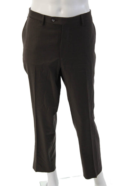 Vigano Mens Cropped Dress Pants Brown 100% Wool Button Size 38