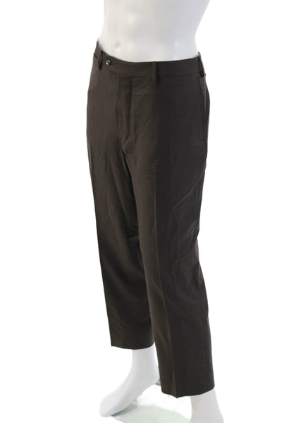 Vigano Mens Cropped Dress Pants Brown 100% Wool Button Size 38