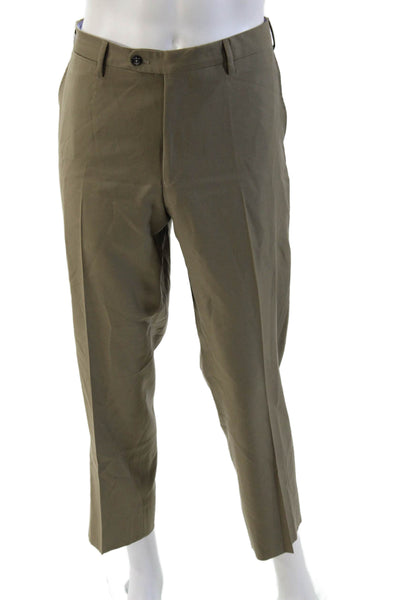 Vigano Mens Ankle Cropped Dress Pants Brown Wool Button Size 38