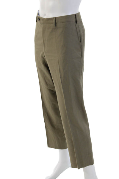 Vigano Mens Ankle Cropped Dress Pants Brown Wool Button Size 38