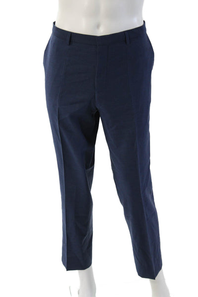 Hugo Hugo Boss Mens Dark Blue Cropped Dress Pants Virgin Wool Size 36