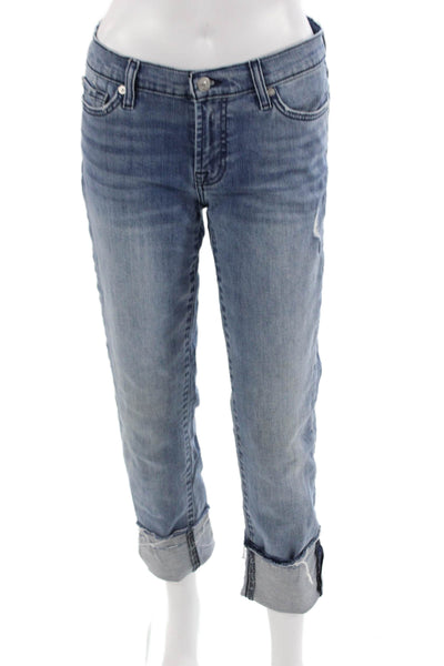 7 For All Mankind Women Boyfriend Cropped Blue High Rise Jeans Size 29