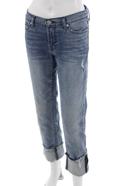 7 For All Mankind Women Boyfriend Cropped Blue High Rise Jeans Size 29
