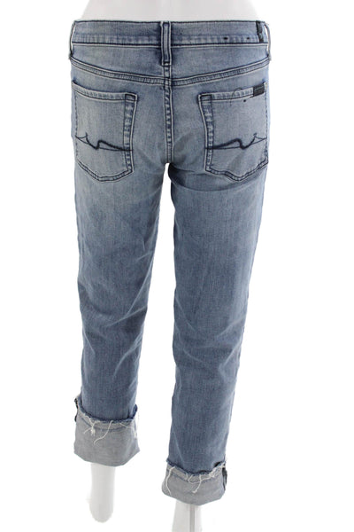 7 For All Mankind Women Boyfriend Cropped Blue High Rise Jeans Size 29