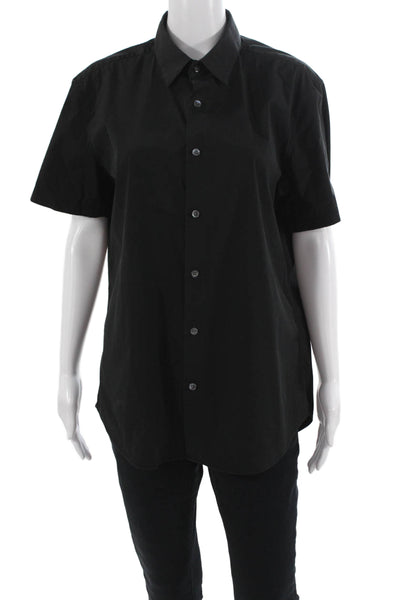 Theory Mens Short Sleeve Point Collar Button Up Black Top Size L