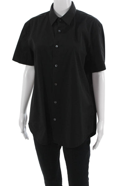 Theory Mens Short Sleeve Point Collar Button Up Black Top Size L