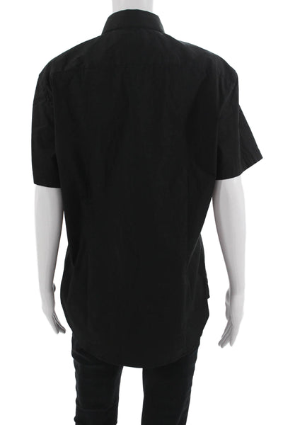 Theory Mens Short Sleeve Point Collar Button Up Black Top Size L