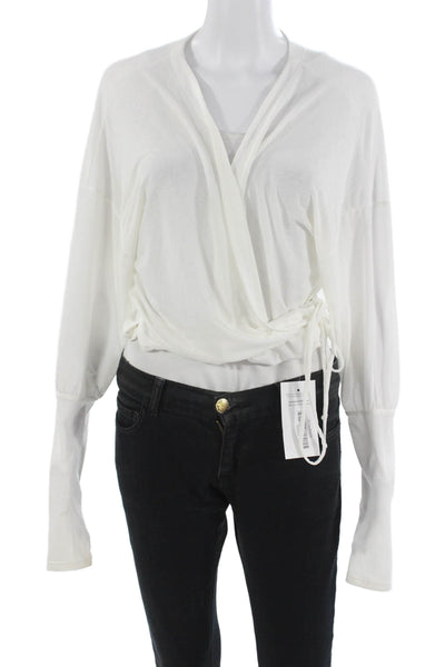 FP Movement Womens White V Neck Boho 3/4 Sleeve Blouse Size M