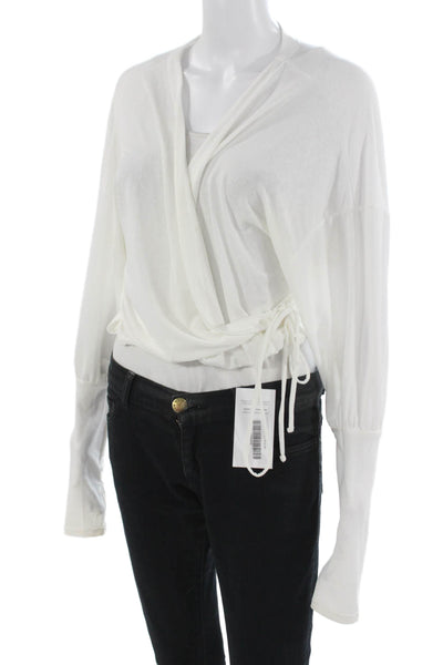 FP Movement Womens White V Neck Boho 3/4 Sleeve Blouse Size M