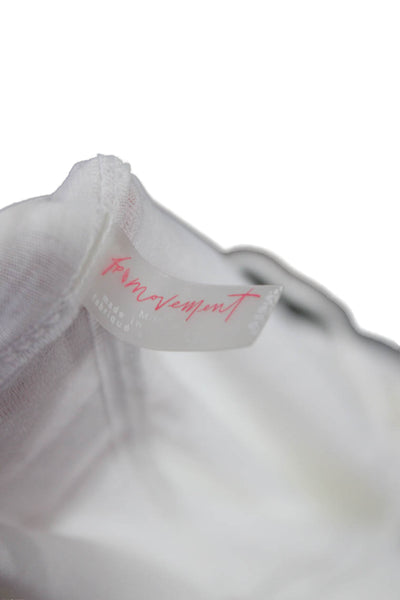 FP Movement Womens White V Neck Boho 3/4 Sleeve Blouse Size M