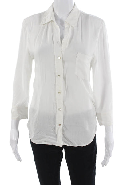 L Agence Women Basic White Modal Collared Button-Up Blouse 3/4 Sleeve Size S