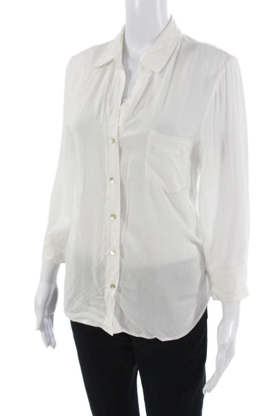 L Agence Women Basic White Modal Collared Button-Up Blouse 3/4 Sleeve Size S