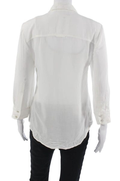 L Agence Women Basic White Modal Collared Button-Up Blouse 3/4 Sleeve Size S