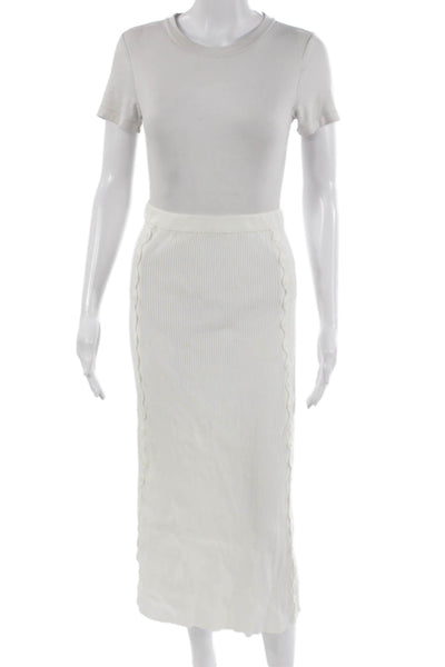 Devon Windsor Women White Striped Viscose Nylon Pencil Midi Skirt Size M