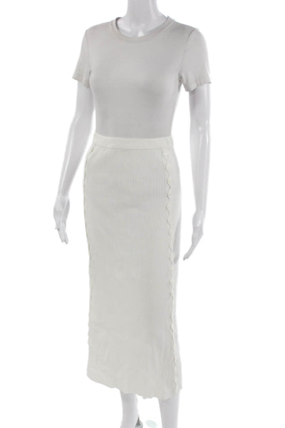 Devon Windsor Women White Striped Viscose Nylon Pencil Midi Skirt Size M