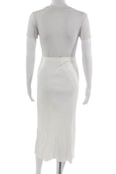Devon Windsor Women White Striped Viscose Nylon Pencil Midi Skirt Size M