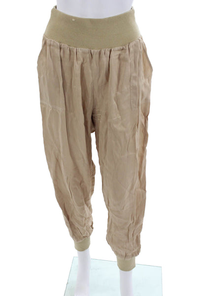 Bobi Black Womens Harem Jogger Pants Beige Bohemian Rayon Viscose Size M