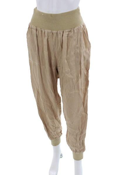 Bobi Black Womens Harem Jogger Pants Beige Bohemian Rayon Viscose Size M