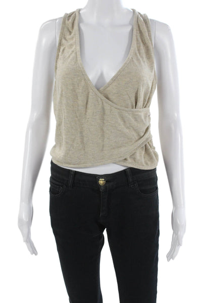 Lovers + Friends Womens Cropped V-Neck Tank Beige Sleeveless Size M