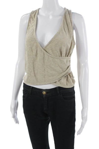Lovers + Friends Womens Cropped V-Neck Tank Beige Sleeveless Size M