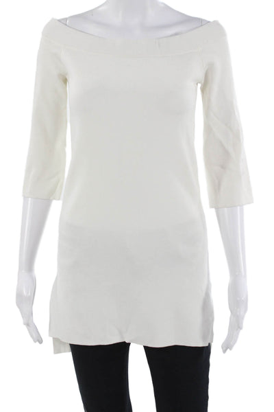 Massimo Dutti Women Basic Tunic White 3/4 Sleeve Solid Viscose Blend Size S