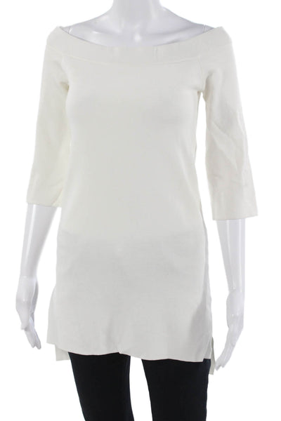 Massimo Dutti Women Basic Tunic White 3/4 Sleeve Solid Viscose Blend Size S