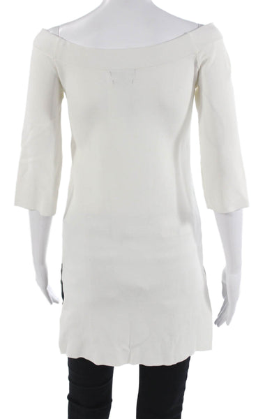 Massimo Dutti Women Basic Tunic White 3/4 Sleeve Solid Viscose Blend Size S