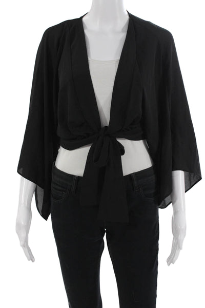Suki So Women Cropped Kimono Top Black Short Sleeve Bohemian Size M