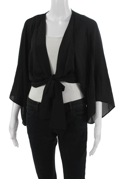 Suki So Women Cropped Kimono Top Black Short Sleeve Bohemian Size M
