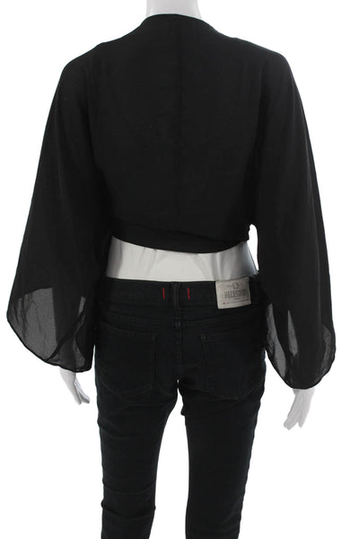 Suki So Women Cropped Kimono Top Black Short Sleeve Bohemian Size M