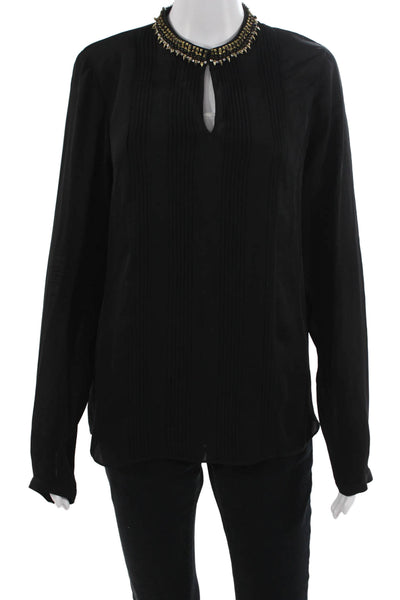 Elie Tahari Women Tunic Black Silk Long Sleeve Hook & Eye Petite Size S