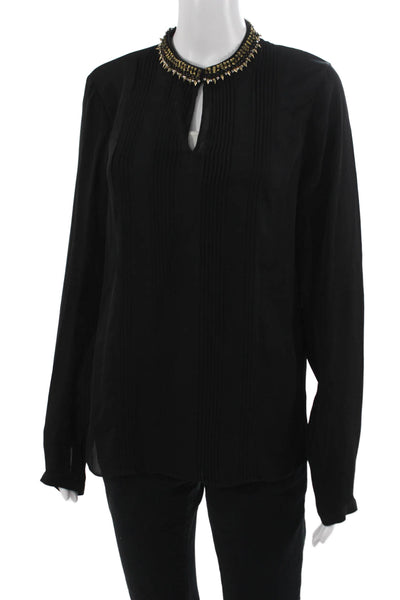 Elie Tahari Women Tunic Black Silk Long Sleeve Hook & Eye Petite Size S