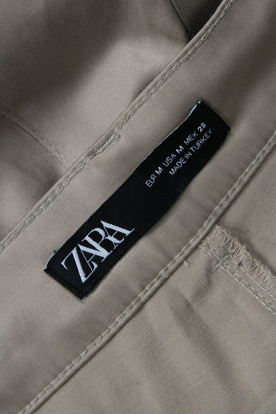 Zara Men Cargo Cropped Ankle Pants Beige Polyester Hook Eye Size M