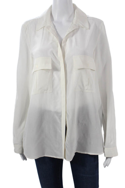 MNG Women Basic Collared Button Up Long Sleeve White Blouse Size L