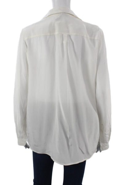 MNG Women Basic Collared Button Up Long Sleeve White Blouse Size L