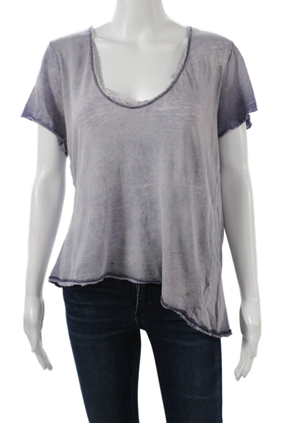 We The Free Women Basic Gray Linen T-Shirt Short Sleeve Size M