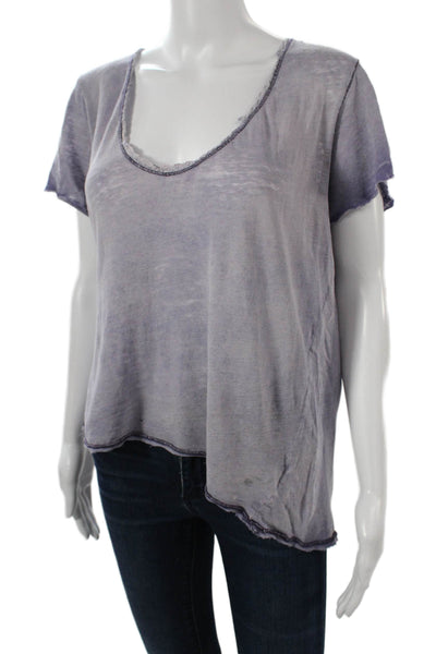 We The Free Women Basic Gray Linen T-Shirt Short Sleeve Size M